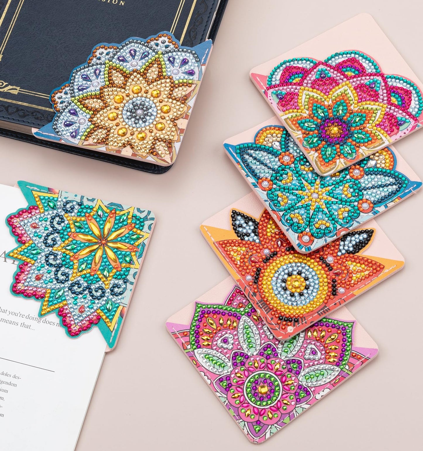 ALKALO 8 PCS Diamond Art Bookmarks, 5D DIY Corner Bookmarks for Adults & Kids, Leather Material for Book Lovers