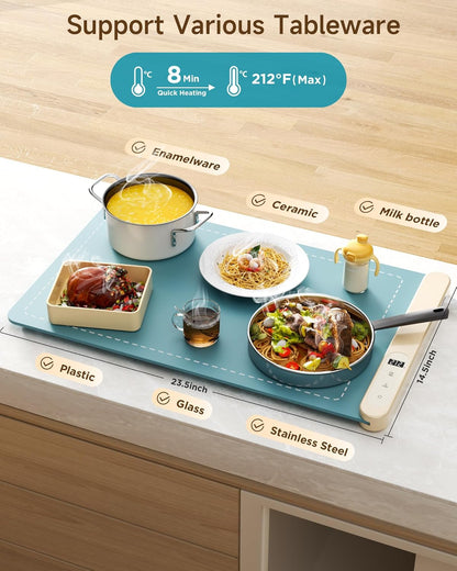 Warmer,6 Settings,Fast Warming Mat for Food, Home Essentials Food Temperature and Timer Heating, and Even Heat