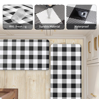 MAYHMYO 2 PCS Anti Fatigue Rugs Non Skid Waterproof Floor Mat Cushioned Black and White Farmhouse Comfort Standing Kitchen Mats for Floor, House, Sink, Office