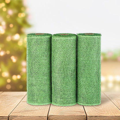 Chuangdi 3 Rolls Poly Burlap Deco Mesh 10 Inch Army Green Deco Poly Decorative Mesh Ribbon Wrapping Ribbon Rolls for Home Door Wreath Decoration DIY Crafts Making