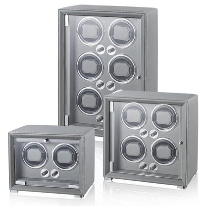 KOHUDIS Watch Winder for 2/4/6/9 Automatic Watches, high-end Leather Making, Super Quiet Mabuchi Motor, Two Power Modes, Built-in led Lights (Gray, 4 Slots)