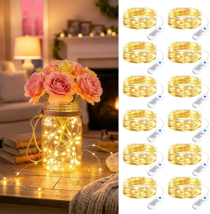12 Pack 8 7ft 20LED Minetom Fairy Lights Battery Operated String Lights Modes, Warm White Waterproof Silver Wire