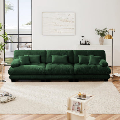 KEIKI 133" Sectional Sofa with Removable Ottomans, Comfy 3 Seat Sleeper Cloud Couch Set, Chenille Upholstered Modular SofaBed for Apartment Living Room, Throw Pillows, Dark Green