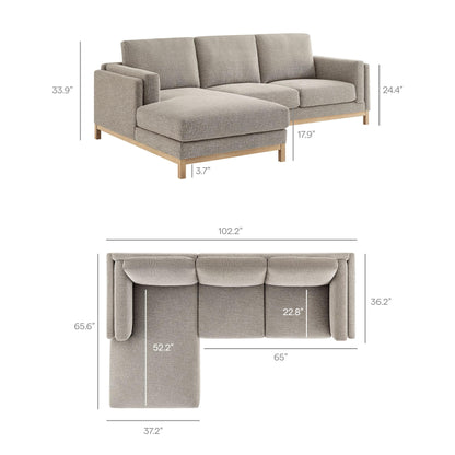 Modway Roscoe Left-Facing Sectional Sofa with Chaise in Pewter - 2-Piece Mélange Chenille Fabric Deep Seat Couch, L Shaped Modular for Living Room or Lounge
