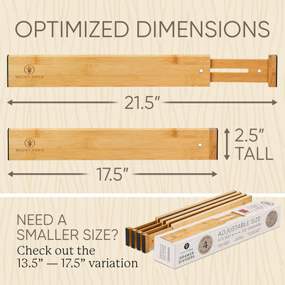 Expandable Bamboo Drawer Dividers, Wooden Separators for Clothes, Kitchen Utensils, Bathroom, Dresser - [17.5" - 21.5"]
