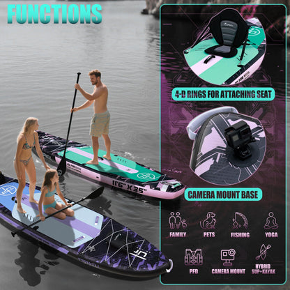 UPWELL 11'6"×35" Extra Wide Inflatable Paddle Board, Stand Up Paddle Board with Kayak Seat, Sup Paddle Boards for Adults, Mech Pink