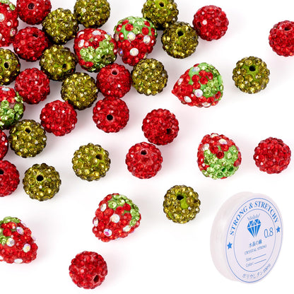 KISSITTY 40Pcs Strawberry Polymer Clay Beads Bracelet Making Kit Crystal Round Rhinestone Beads Colorful Disco Ball Bead with Elastic String for Bracelets Necklaces Jewelry Making Supplies DIY Crafts