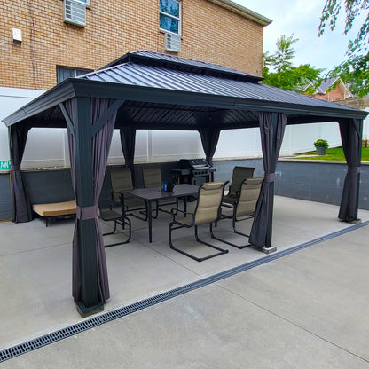PURPLE LEAF 14' X 20' Outdoor Gazebo with Galvanized Steel Metal Roof Permanent Hardtop Gazebo for Patio Lawn and Garden Large Pavilion Grey