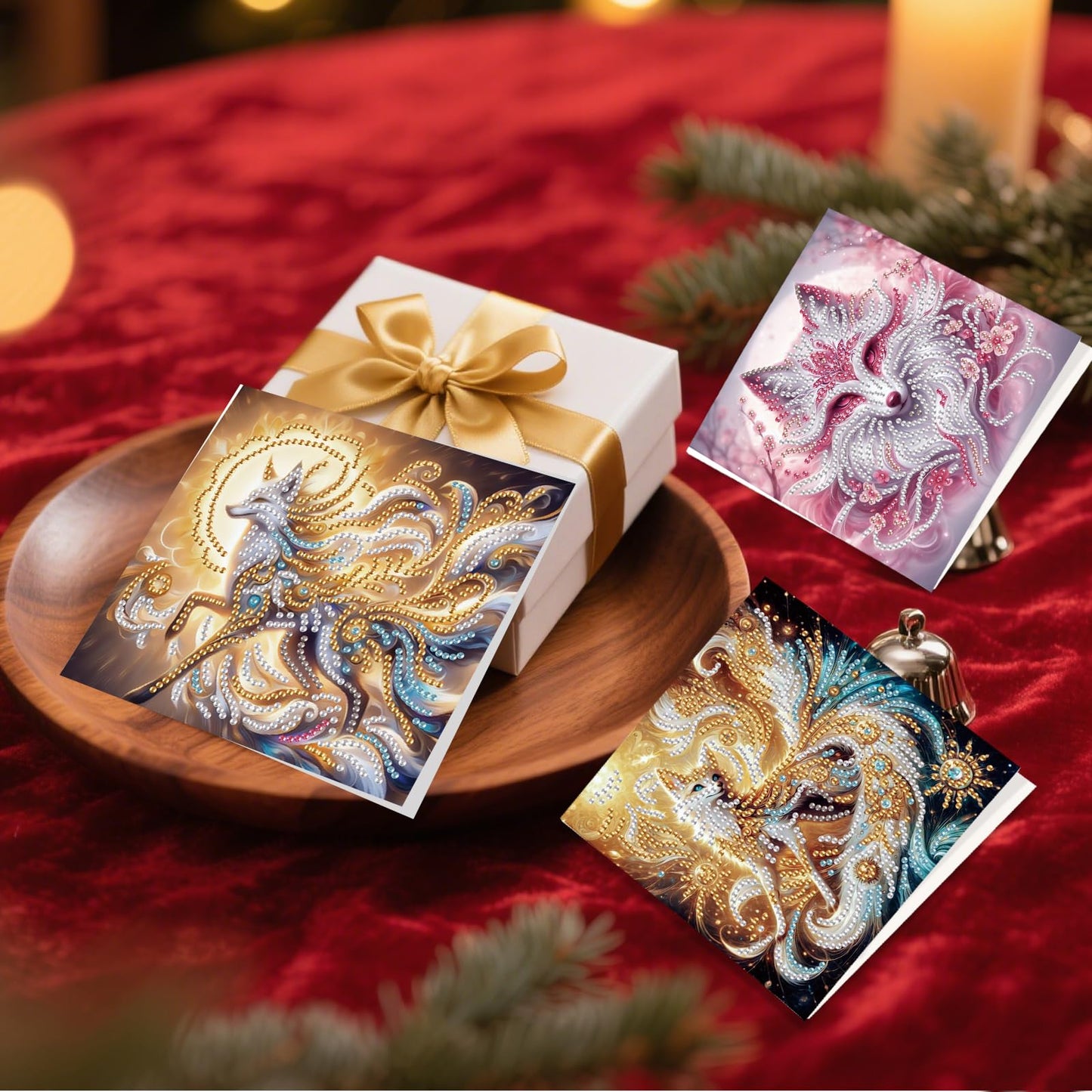 JZHYOAN 6 Packs Animal Diamond Painting Greeting Cards Kits for Adults DIY Nine-Tailed Fox Diamond Art Birthday Card with Envelopes Art and Craft Card Making Kits for Birthday Holiday Congratulation