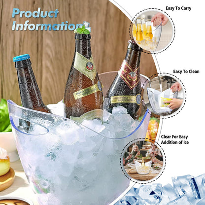 WELKOR 4L Clear Plastic Champagne Ice Bucket & Beverage Chiller Tub Set- Perfect for Parties, Mimosa Bars, Beer, Wine,Drinks & Cocktails (4L, 2 ice Buckets & 2 ice Scoops)