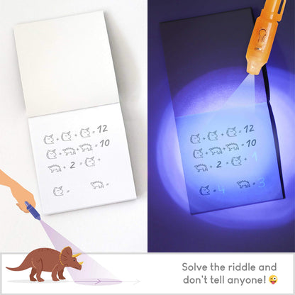 BONNYCO Invisible Ink Pen and Notebook Pack 16, Dinosaur Party Favors for Kids. Magic Spy Pen Goodie Bags Stuffers for Kids, Dinosaur Birthday Party Supplies. Goody Bag Stuffers, Return Gifts Prizes