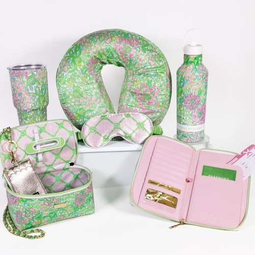 Lilly Pulitzer Airplane Travel Essentials with Travel Neck Pillow and Sleeping Mask, 2 Pieces, Lime Feeling Good