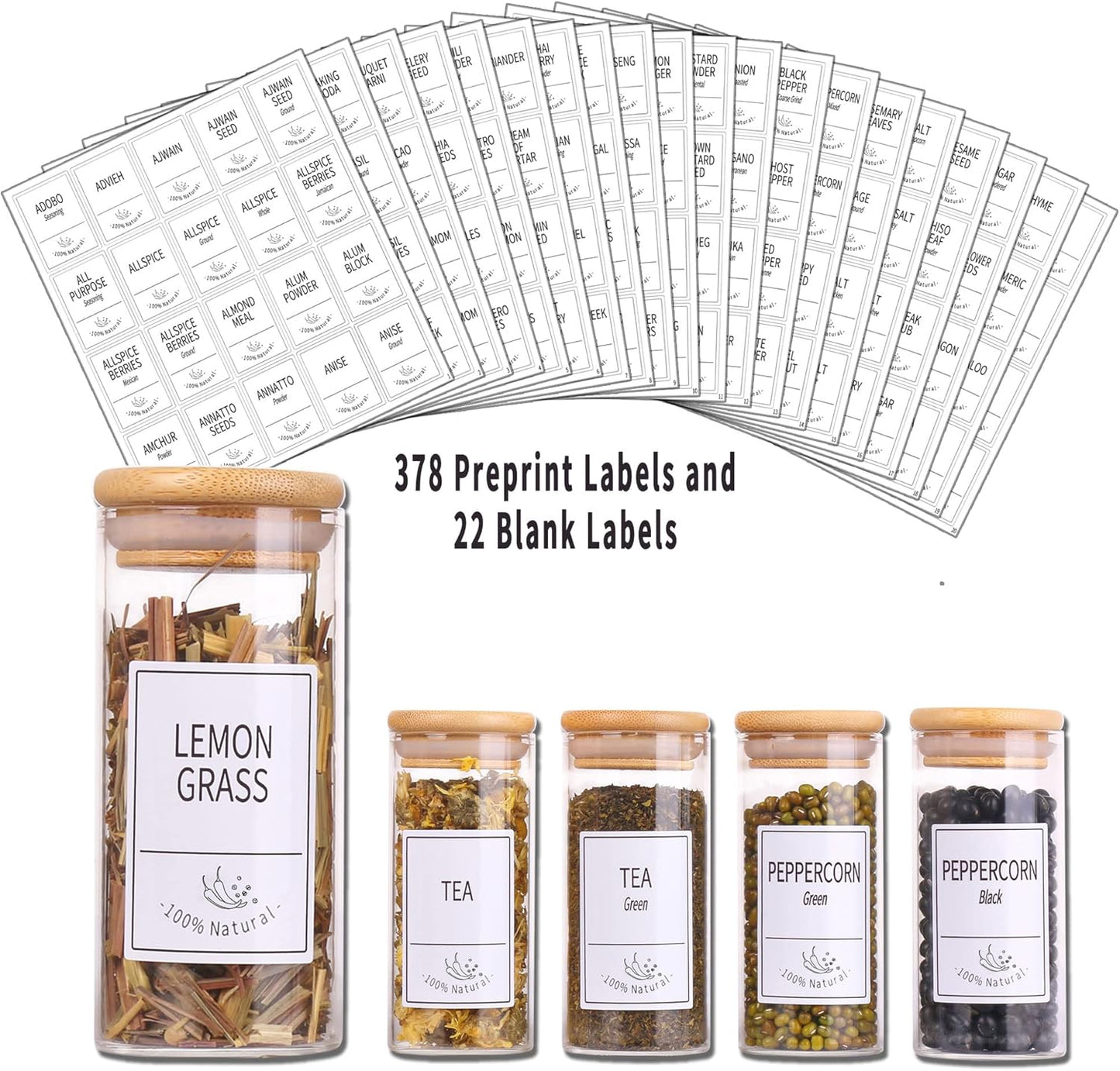 24 400 Set 4 OZ Churboro Glass Spice Jars with Bamboo Airtight Lids, Spice Labels, Funnel and Chalk Marker Spice