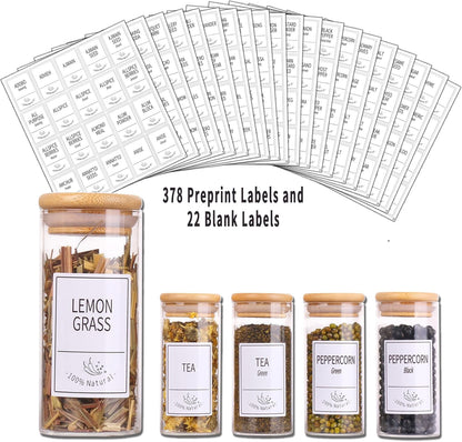 24 400 Set 4 OZ Churboro Glass Spice Jars with Bamboo Airtight Lids, Spice Labels, Funnel and Chalk Marker Spice