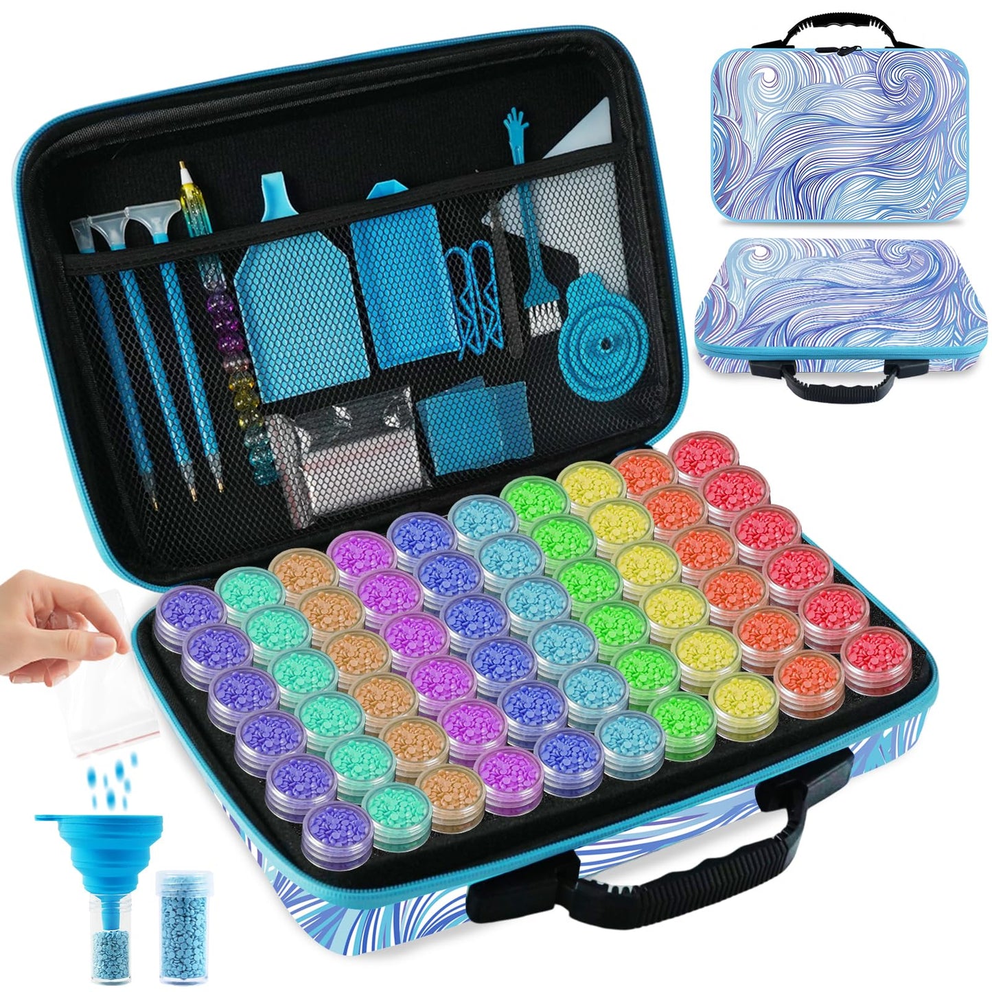 Tavolozza Fine Arts Diamond Painting Storage Containers, 60 Slots Diamond Painting Accessories and Tools with Jars for Beads, Portable Diamond Art Organizer Case, Diamond Art Kit Storage Box1