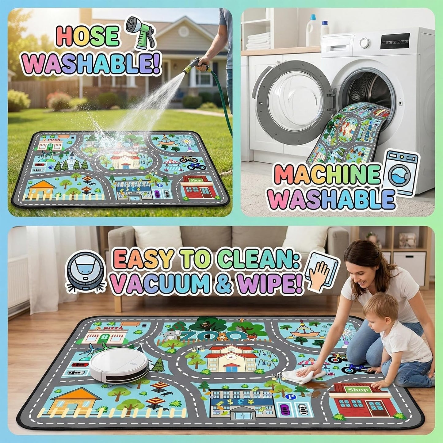 2.5x4 Car Rug Play Mat - Road Rug for Kids Boys Room, Fun Race Track Traffic Road Carpet for Boys Playmat Educational