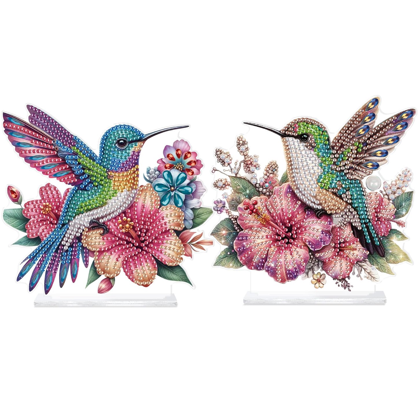antor 2 Pcs Hummingbird Diamond Painting Desktop Ornaments Kit for Adults Beginner 5D DIY Diamond Art Tabletop Decorations Special Gem Mosaic Arts Crafts Home Bedroom Table Decor
