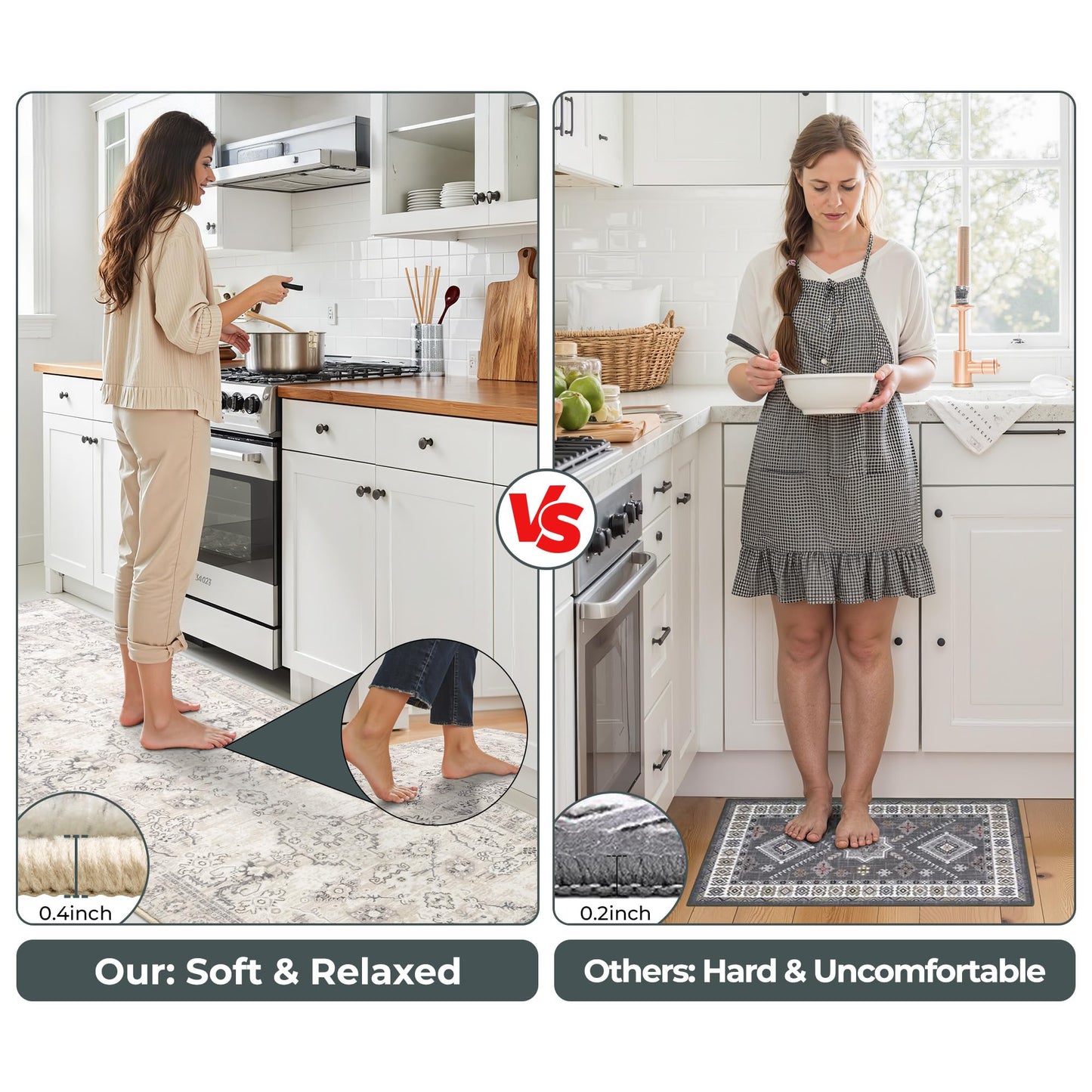 GRANNY SAYS Boho Kitchen Rug Sets of 3, Non Slip Washable Faux Wool Kitchen Mats for Floor, Thick Soft Anti-Fatigue Comfort Standing Mat Runner Rugs for Hallway Laundry Room, Beige