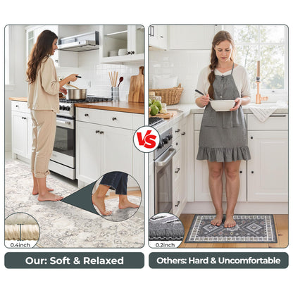 GRANNY SAYS Boho Kitchen Rug Sets of 3, Non Slip Washable Faux Wool Kitchen Mats for Floor, Thick Soft Anti-Fatigue Comfort Standing Mat Runner Rugs for Hallway Laundry Room, Beige