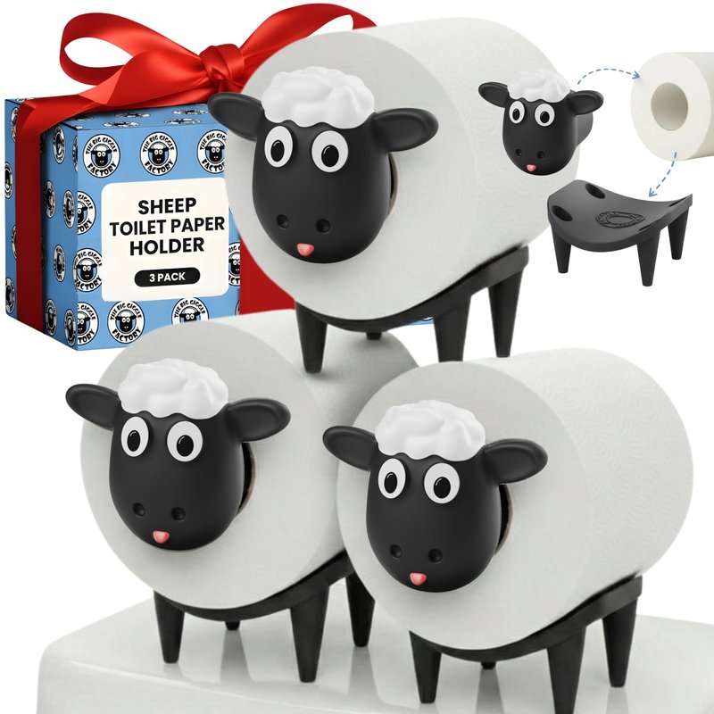 Sheep Toilet Paper Holder 3-Pack, Black Sheep Funny Bathroom Decor, Free Standing Cute Animal Holder, Stylishly Store Extra Toilet Paper, Modern Farmhouse Decor, No Assembly, Funny Gifts
