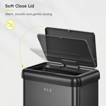 EKO Vintage 50L / 13.2 Gallon Motion Sensor Trash Can, Dual Compartment 32L + 18L Stainless Steel Kitchen Garbage Bin, Touchless Automatic Waste & Recycling Bin with Lid for Home Office, Matte Black
