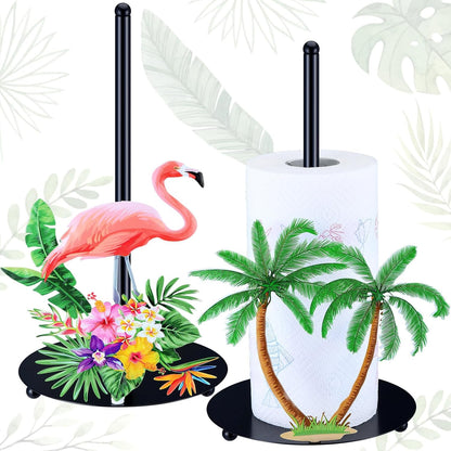 2 Countertop Summer FoldTier Pcs Tropical Paper Towel Holder Hawaiian Flamingo and Palm Leaf Paper Towel Holder Stand