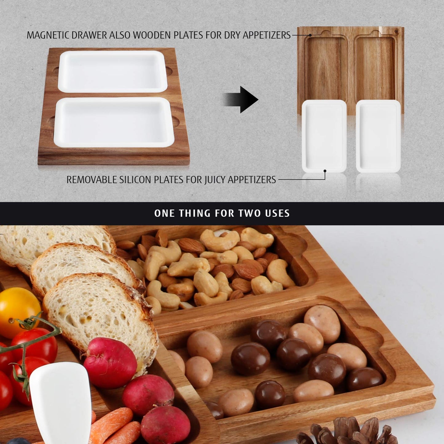 hecef Cheese Board Set Acacia Wood - Large Charcuterie Board with Stainless Steel Knife Set, Thick Wooden Server - Fancy House Warming, Birthday Choice for Gourmets, Feast, Cheese Serving