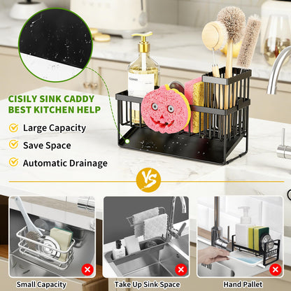 Sponge Holder for Kitchen Sink,Smiley Face Sink Caddy with Removable Brush Holder,Self-Draining Sponge Caddy for Sponge,Soap,Dish Brush,Scrubber,Kitchen Essentials and Gadgets