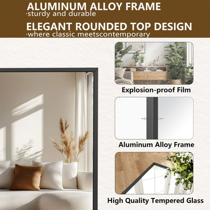 Koonmi 77"x38" Floor Mirror Full Length, Bedroom Floor Body Mirror with Stand, Large Black Mirror, Leaning, Standing or Hanging Horizontally/Vertically