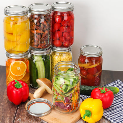 CycleMore Wide Mouth Mason Jars 32 oz, 12 Pack Large Glass Mason Jar with Metal Airtight Lids and Bands, 1 Quart Canning Jars for Pickling, Fermenting, Food Storage & DIY Projects