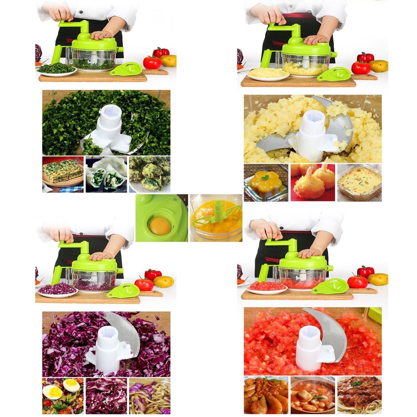 Tenta Kitchen Food processes Hand Crank Food Processor/Manual Food Chopper/Meat Grinder/Vegetable Dicer And Mincer/Fruit Blender With Egg Separator Rotary Onion Chopper(2 Sets steel blades)