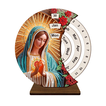 F-CANLAN 5D Diamond Painting Decorations Ornaments - Virgin Mary Pray Calendar Decorated Desktop Diamond Dots Arts Crafts Set Virgin Mary Calendar Decorated Desktop Paint with Diamonds (19X18 CM)