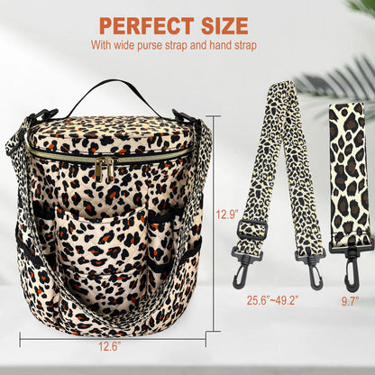 GuirCygne Crochet Bag Organizer – Durable & Heavy Duty Yarn Storage, Spacious 6L Knitting Bag for Crafters and Beginners, Easy-to-Use Leopard