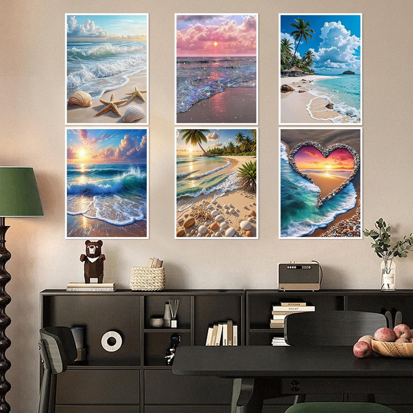 mrpwnle 6 Pack Diamond Art Kits for Adults, Landscape Diamond Painting Kits for Adults, 5D DIY Round Full Drill Gem Art Diamonds Dots Crafts, Home Decor Gift 12x16in (Beach, Sunset, Sunny)