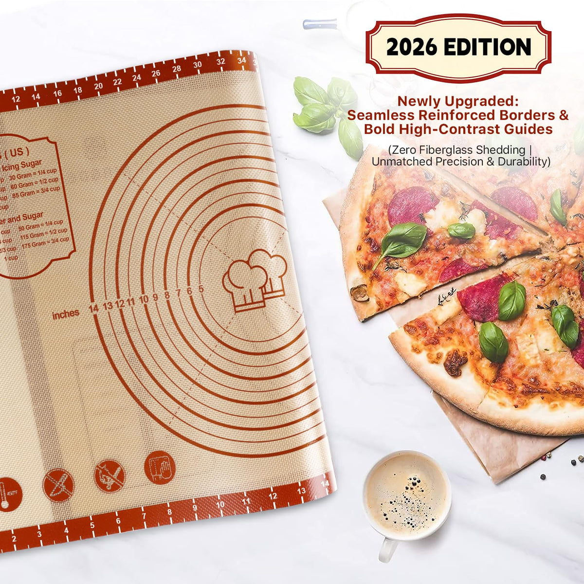 26x16 Inch Extra Thick Silicone Baking Mat with Measurements, Non-slip and Reusable - For Cookies, Bread, Pastry
