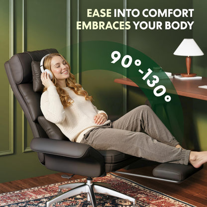 FLEXISPOT Oversized Big and Tall Office Chair, 180° Flip Armrests for Pets&Cross Legged, Computer Desk Chair with Footrest, Lounge Chairs for Home Office Gaming Working, ScratchSafe Air Leather, Brown