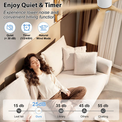 ELEHINSER 52 Inch Flush Mount Ceiling Fan with Lights, Low Profile Modern Ceiling Fan with Remote, Quiet DC Motor, 6-Speed, 3CCT,Timer, 5 Solid Wood Blades, White+Light Wood