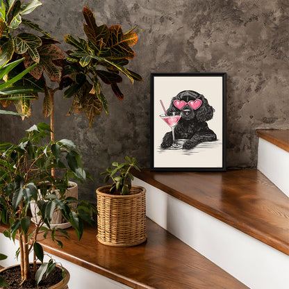 Black Cocker Spaniel Wearing Heart Shaped Pink Glasses Diamond Art Kit for Adults Boho Minimalist DIY Diamond Art Painting for Beginners Full Round Gem Art Painting for Crafts Home Wall 12x16 inch