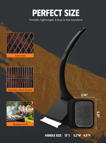 MEKER Grill Brush Bristle Free, Grill Cleaner Brush with 5 BBQ Replacement Head for Cast Iron, Stainless Steel Grates, Safe Grill Scraper Outdoor BBQ Grill, Black