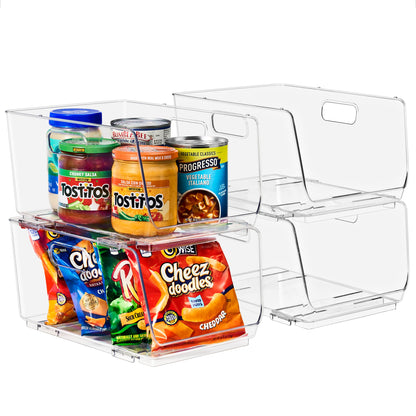 Sorbus Stackable Storage Bins Open Front - Pantry Bins for Storage and Organization for Kitchen - Clear Pantry Organizer Bins (Medium 4 Pack)