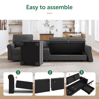 HONBAY Sectional Sofa with Storage Seat U Shaped Couch with Reversible Chaise Convertible Sectional Couches for Living Room,Dark Grey