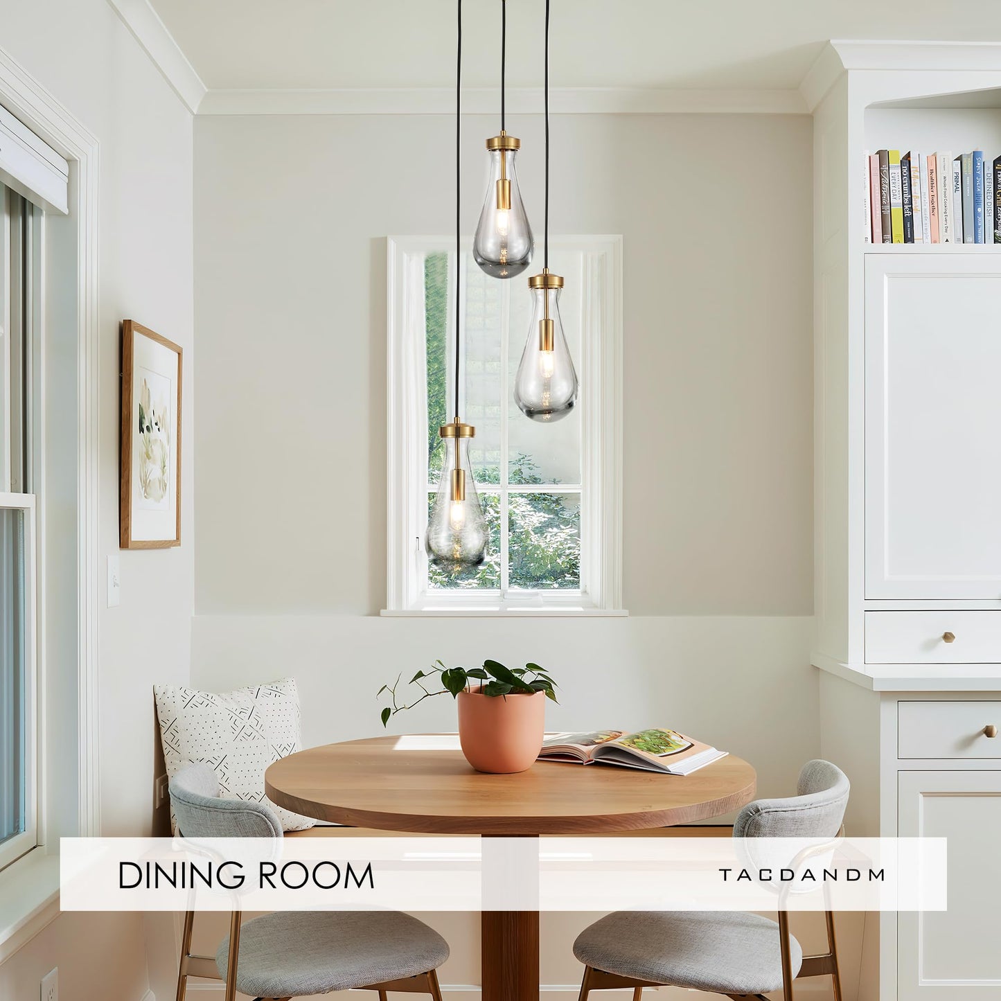 TACDANDM 3-Light Raindrop Pendant Light Fixtures, Brass Glass Pendant Lighting, Teardrops Modern Hanging Light for Entryway Foyer Kitchen Island Dining Living Room Hallway