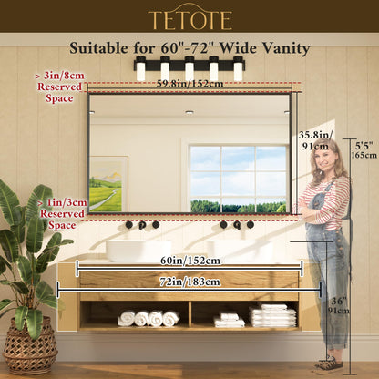 TETOTE Brushed Nickel Vanity Mirror for Bathroom 60" x 36" Beveled Frame Rectangle Bathroom Mirror for Over Sink Brushed Nickel, Tempered Glass, Stronger Frame, Modern Farmhouse Bedroom, Entryway