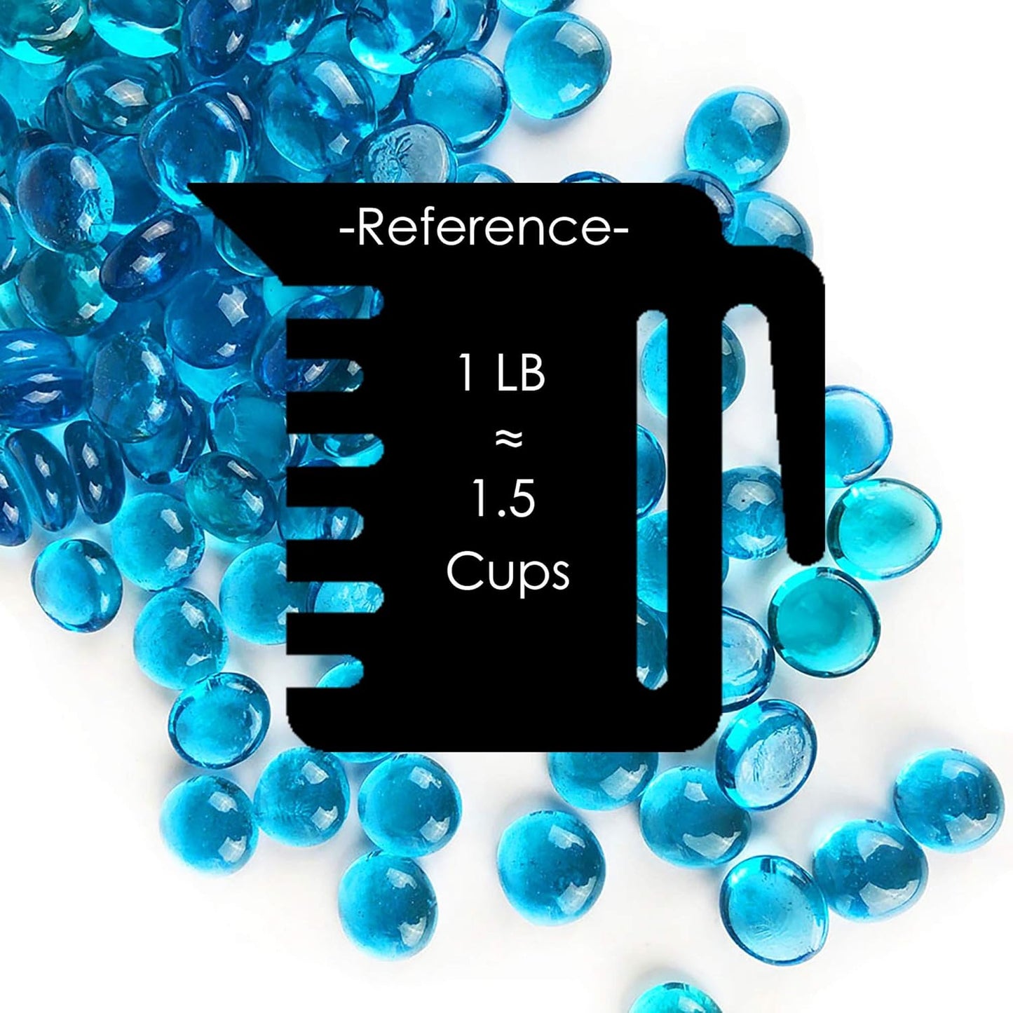 CYS EXCEL Light Blue Glass Gemstone Beads Vase Fillers (1 LB) Flat Marble Beads for Aquarium Decor, Floral Stones