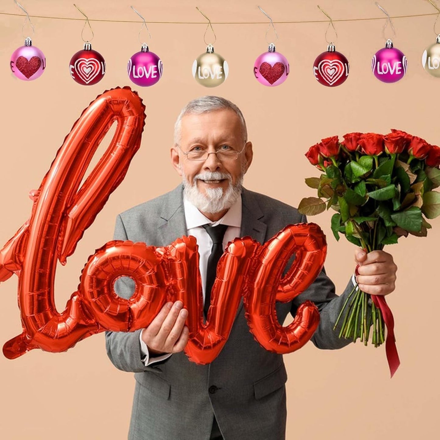 12 Pieces Valentine's Day Hanging Ball Ornaments, Heart Glitter Balls for Party and Wedding Decorations