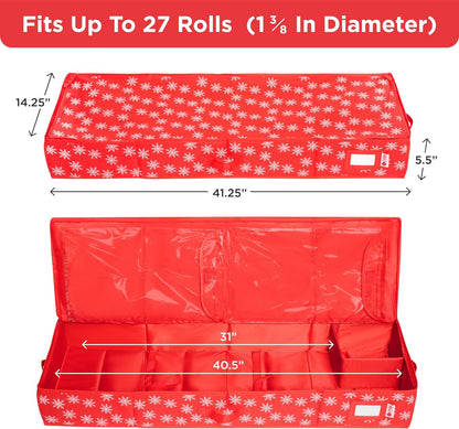 Wrapping Paper Storage Container, Fits 27 Rolls, Underbed Organizer for Gift Wrap, Ribbon, and Bows