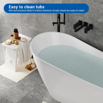 Freestanding Bathtub 67 inch Acrylic Oval Soaking Tub – All-White Design with Chrome Drain and Overflow Cover, Contemporary Stand Alone Bath for Family or Guest Use