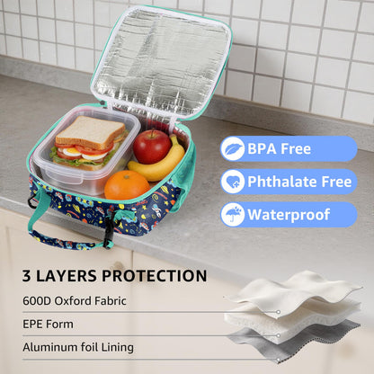 ZAZIWZ Lunch Bag for Kids Insulated Lunch Boxe for Girls Boys Reusable Cooler Tote Small Lunchbag Back to School Cute Lunchbox for Teens 02 (Space)