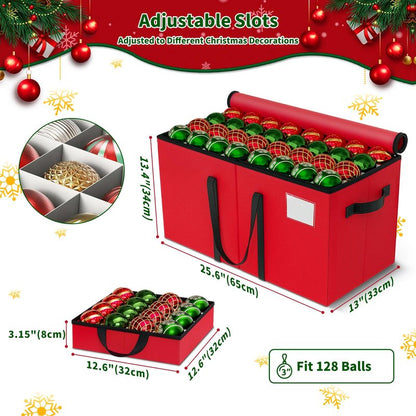 EverMerry Christmas Ornament Storage Box - Large & Sturdy Christmas Storage Container with Adjustable Dividers, 8 Individual Trays and Handles, Holds up to 128 Holiday Decorations (Red)