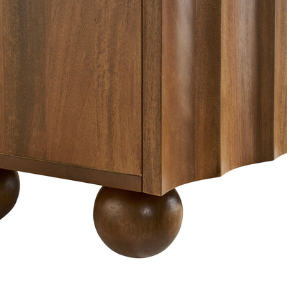 Modway Sorren 71 Inch Scalloped TV Stand in Walnut – 4 Door Media Console Cabinet – Modern Storage TV Stand with Doors